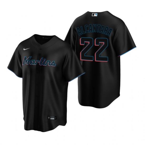 Men's Nike Miami Marlins 22 Sandy Alcantara Black Alternate Stitched Baseball Jersey