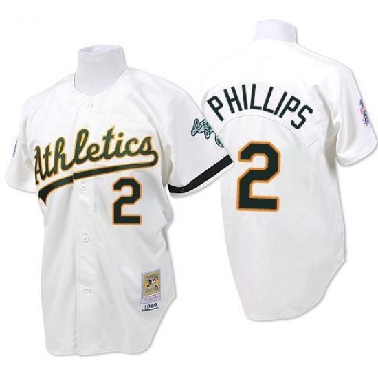 Men's Mitchell and Ness Oakland Athletics 2 Tony Phillips Replica White Throwback MLB Jersey