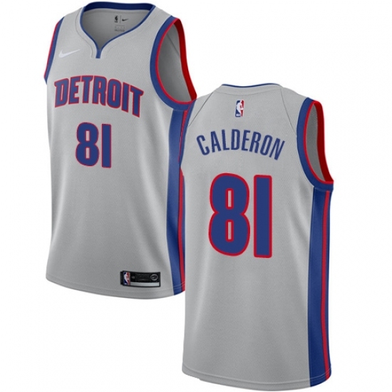 Men's Nike Detroit Pistons 81 Jose Calderon Authentic Silver NBA Jersey Statement Edition