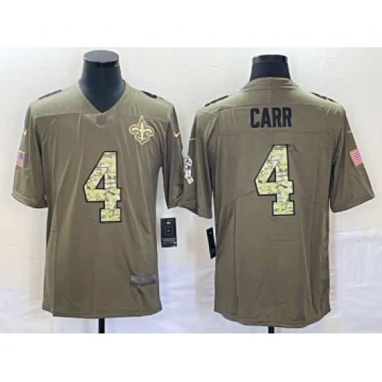 Men's New Orleans Saints 4 Derek Carr Olive With Camo 2017 Salute To Service Stitched NFL Nike Limited Jersey