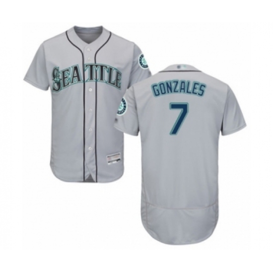 Men's Seattle Mariners 7 Marco Gonzales Grey Road Flex Base Authentic Collection Baseball Player Jersey