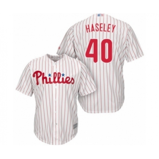 Youth Philadelphia Phillies 40 Adam Haseley Authentic White Red Strip Home Cool Base Baseball Player Jersey