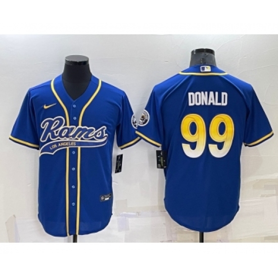 Men's Los Angeles Rams 99 Aaron Donald Blue Stitched Cool Base Nike Baseball Jersey