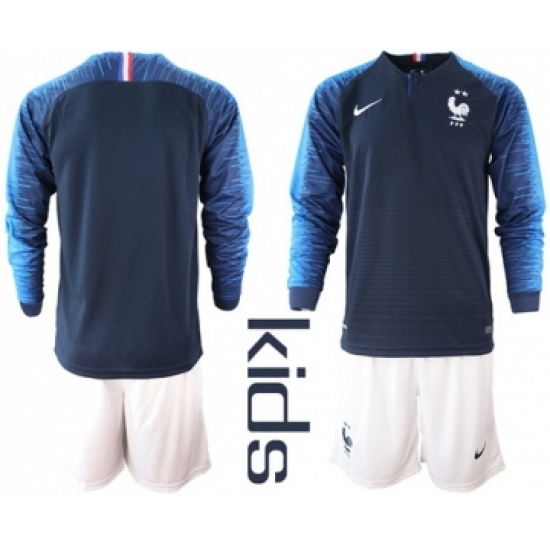 France Blank Home Long Sleeves Kid Soccer Country Jersey