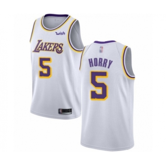 Youth Los Angeles Lakers 5 Robert Horry Swingman White Basketball Jerseys - Association Edition