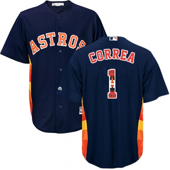 Men's Majestic Houston Astros 1 Carlos Correa Authentic Navy Blue Team Logo Fashion Cool Base MLB Jersey