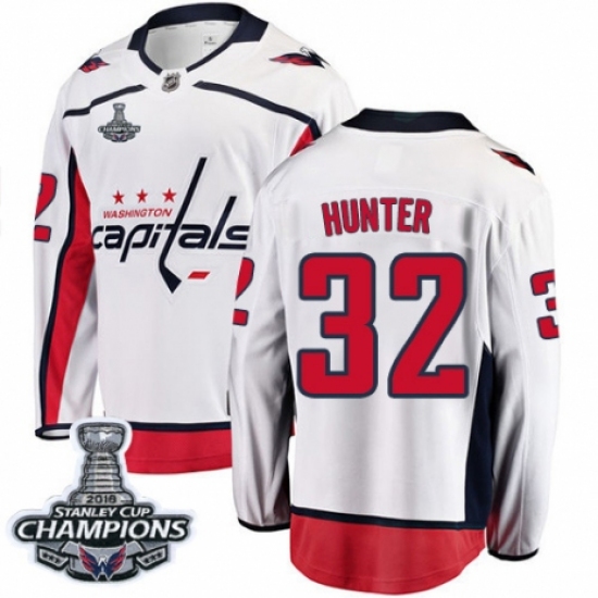 Youth Washington Capitals 32 Dale Hunter Fanatics Branded White Away Breakaway 2018 Stanley Cup Final Champions NHL Jersey