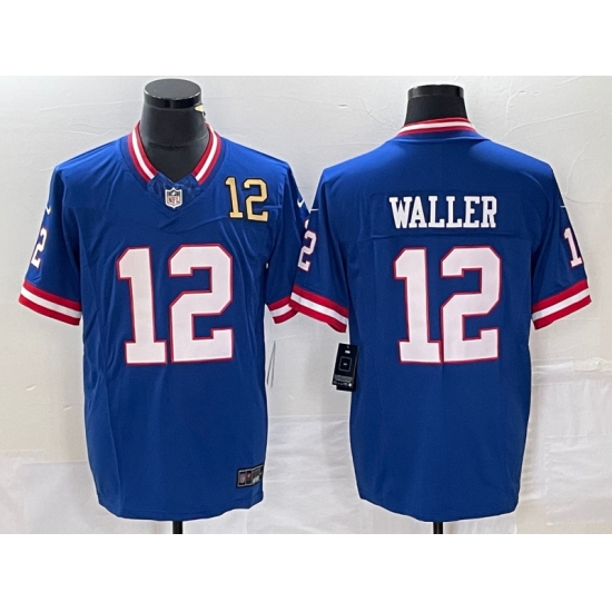 Men's Nike New York Giants 12 Darren Waller Blue 2023 F.U.S.E. Stitched Football Jersey