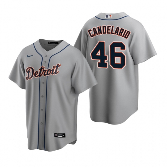 Men's Nike Detroit Tigers 46 Jeimer Candelario Gray Road Stitched Baseball Jersey