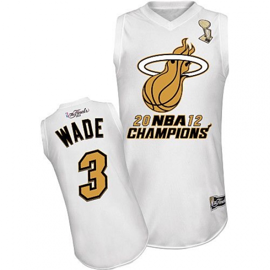 Men's Majestic Miami Heat 3 Dwyane Wade Authentic White Finals Champions NBA Jersey