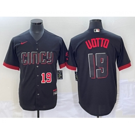 Men's Cincinnati Reds 19 Joey Votto Number Black 2023 City Connect Cool Base Stitched Jersey1