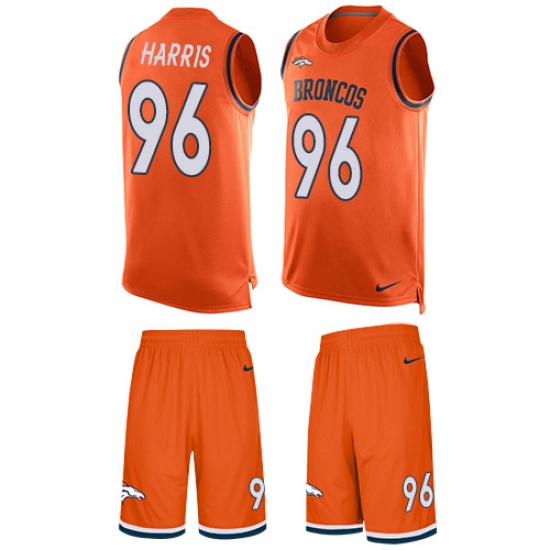 Men's Nike Denver Broncos 96 Shelby Harris Limited Orange Tank Top Suit NFL Jersey