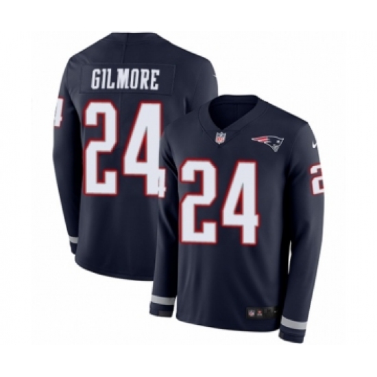 Men's Nike New England Patriots 24 Stephon Gilmore Limited Navy Blue Therma Long Sleeve NFL Jersey