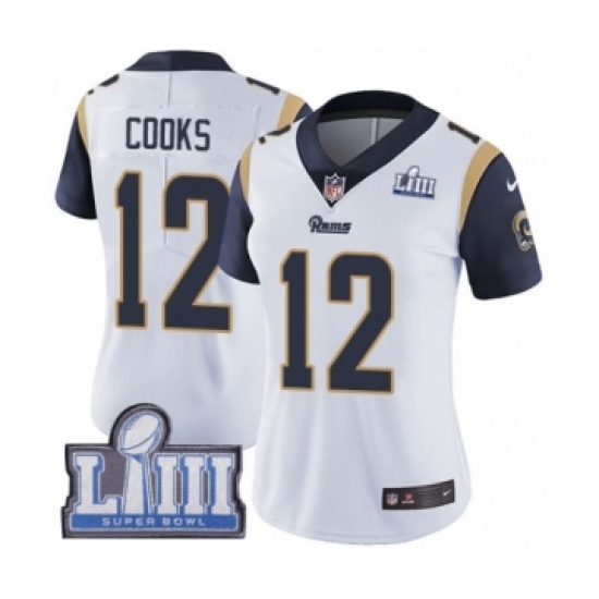 Women's Nike Los Angeles Rams 12 Brandin Cooks White Vapor Untouchable Limited Player Super Bowl LIII Bound NFL Jersey