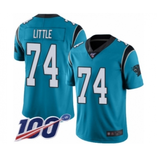 Men's Carolina Panthers 74 Greg Little Blue Alternate Vapor Untouchable Limited Player 100th Season Football Jersey