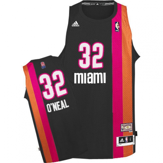 Men's Adidas Miami Heat 32 Shaquille O'Neal Swingman Black ABA Hardwood Classic NBA Jersey