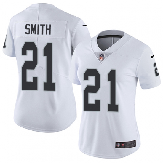 Women's Nike Oakland Raiders 21 Sean Smith Elite White NFL Jersey