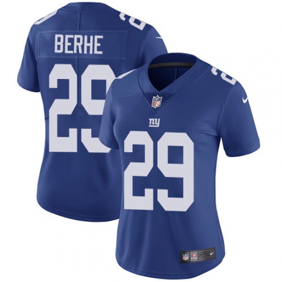 Women's Nike New York Giants 29 Nat Berhe Royal Blue Team Color Vapor Untouchable Limited Player NFL Jersey