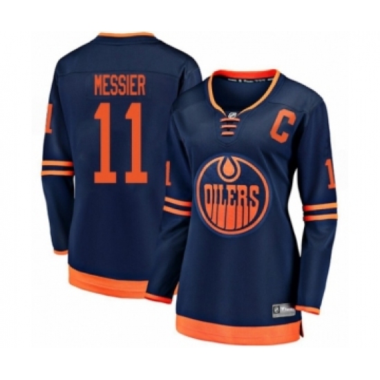 Women's Edmonton Oilers 11 Mark Messier Authentic Navy Blue Alternate Fanatics Branded Breakaway Hockey Jersey