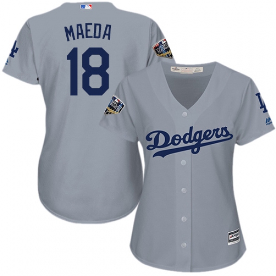 Women's Majestic Los Angeles Dodgers 18 Kenta Maeda Authentic Grey Road Cool Base 2018 World Series MLB Jersey