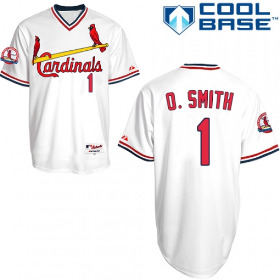 Men's Majestic St. Louis Cardinals 1 Ozzie Smith Replica White 1982 Turn Back The Clock MLB Jersey