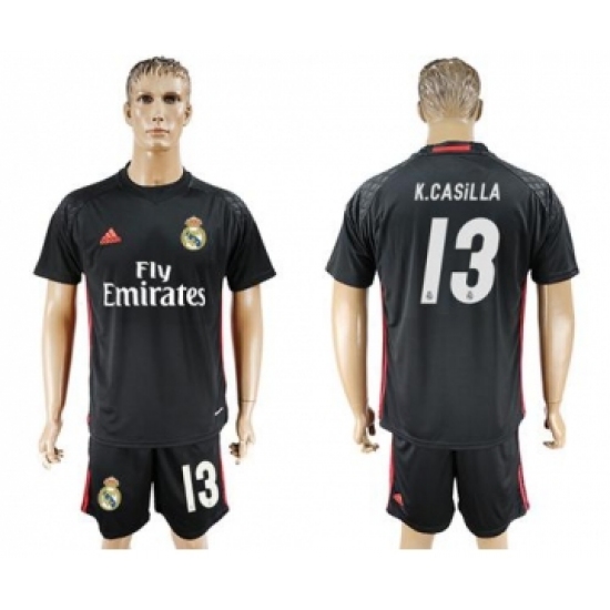 Real Madrid 13 K.Casilla Black Goalkeeper Soccer Club Jersey