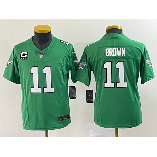 Youth Nike Philadelphia Eagles 11 A.J. Brown Green 2023 F.U.S.E. Vapor Untouchable C Stitched Football Jersey
