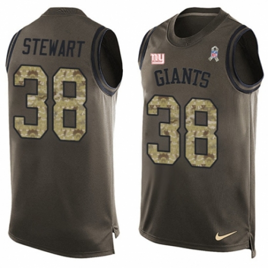 Men's Nike New York Giants 38 Jonathan Stewart Limited Green Salute to Service Tank Top NFL Jersey