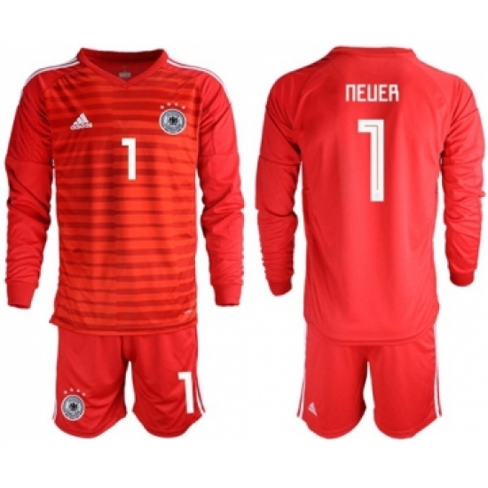 Germany 1 Neuer Red Goalkeeper Long Sleeves Soccer Country Jersey
