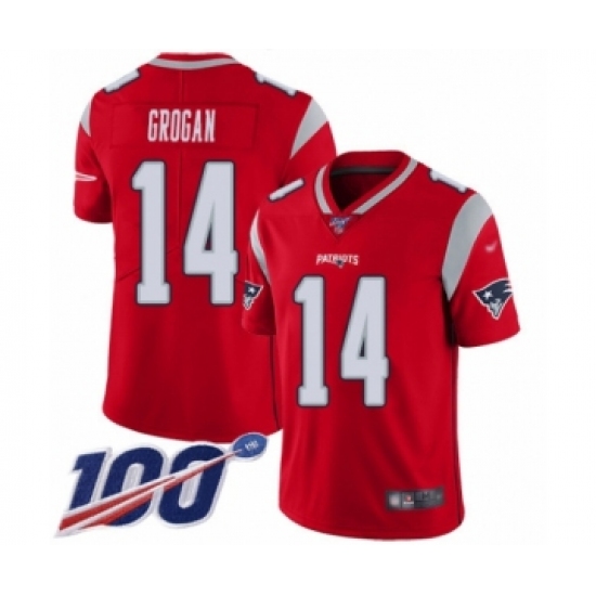 Youth New England Patriots 14 Steve Grogan Limited Red Inverted Legend 100th Season Football Jersey