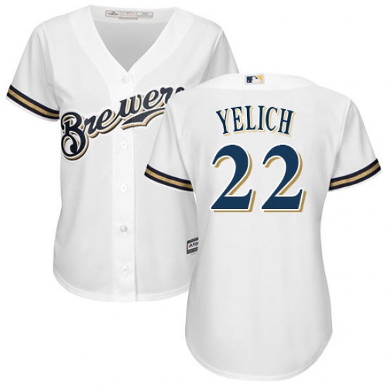 Women's Milwaukee Brewers 22 Christian Yelich White Home Stitched MLB Jersey