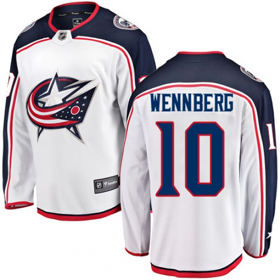 Men's Columbus Blue Jackets 10 Alexander Wennberg Fanatics Branded White Away Breakaway NHL Jersey