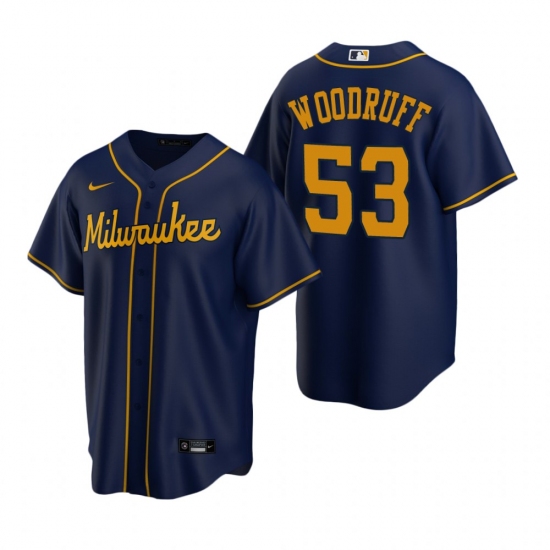 Men's Nike Milwaukee Brewers 53 Brandon Woodruff Navy Alternate Stitched Baseball Jersey