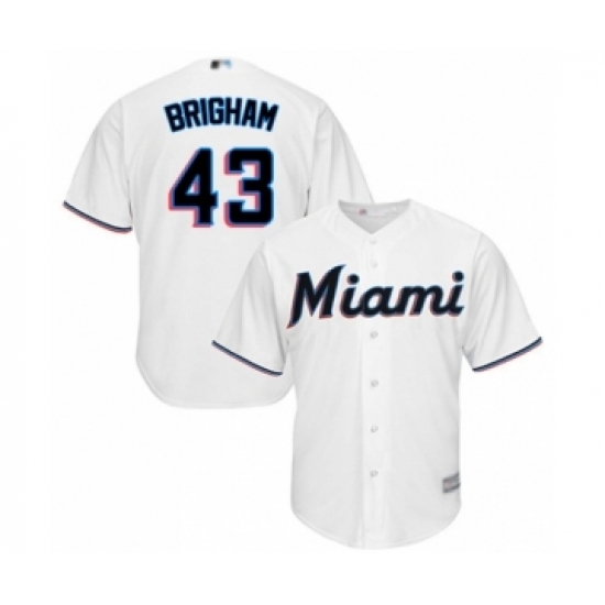 Youth Miami Marlins 43 Jeff Brigham Authentic White Home Cool Base Baseball Player Jersey