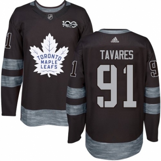 Men's Adidas Toronto Maple Leafs 91 John Tavares Authentic Black 1917-2017 100th Anniversary NHL Jersey