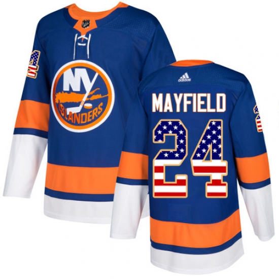 Men's Adidas New York Islanders 24 Scott Mayfield Authentic Royal Blue USA Flag Fashion NHL Jersey