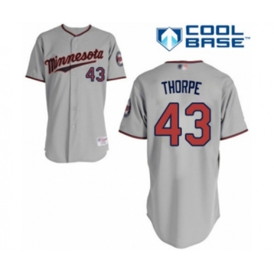 Men's Minnesota Twins 43 Lewis Thorpe Authentic Grey Road Cool Base Baseball Player Jersey