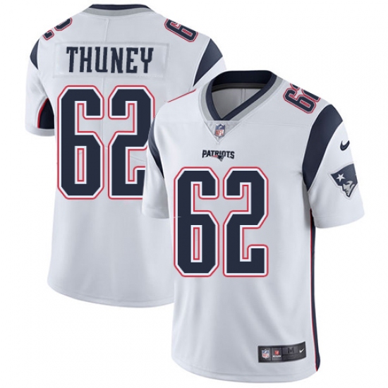 Men's Nike New England Patriots 62 Joe Thuney White Vapor Untouchable Limited Player NFL Jersey