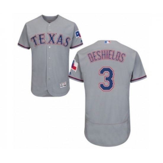 Men's Texas Rangers 3 Delino DeShields Jr. Grey Road Flex Base Authentic Collection Baseball Player Jersey