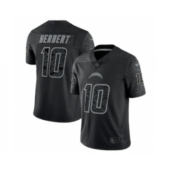 Men's Los Angeles Chargers 10 Justin Herbert Black Reflective Limited Stitched Football Jersey