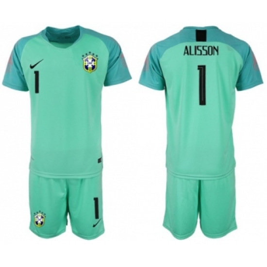 Brazil 1 Alisson Green Goalkeeper Soccer Country Jersey