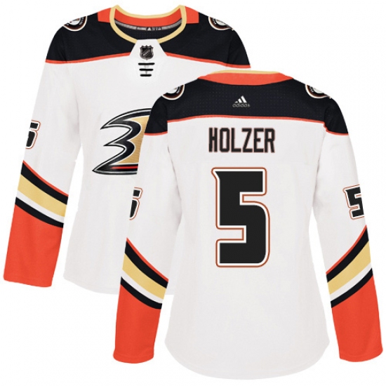 Women's Adidas Anaheim Ducks 5 Korbinian Holzer Authentic White Away NHL Jersey