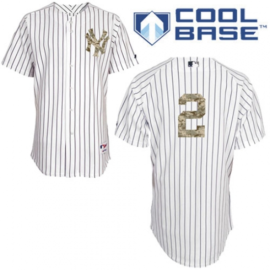 Men's Majestic New York Yankees 2 Derek Jeter Replica White USMC Cool Base MLB Jersey