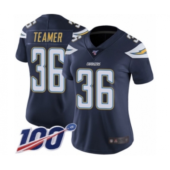 Women's Los Angeles Chargers 36 Roderic Teamer Navy Blue Team Color Vapor Untouchable Limited Player 100th Season Football Jersey