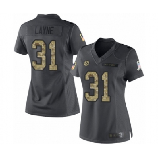 Women's Pittsburgh Steelers 31 Justin Layne Limited Black 2016 Salute to Service Football Jersey
