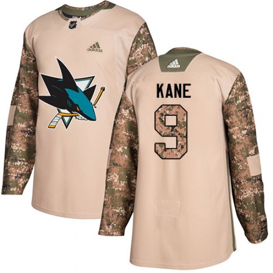 Men's Adidas San Jose Sharks 9 Evander Kane Authentic Camo Veterans Day Practice NHL Jersey