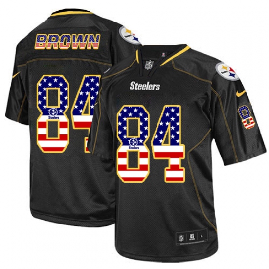 Men's Nike Pittsburgh Steelers 84 Antonio Brown Elite Black USA Flag Fashion NFL Jersey