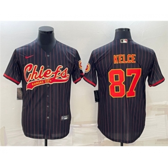 Men's Kansas City Chiefs 87 Travis Kelce Black With Patch Cool Base Stitched Baseball Jersey