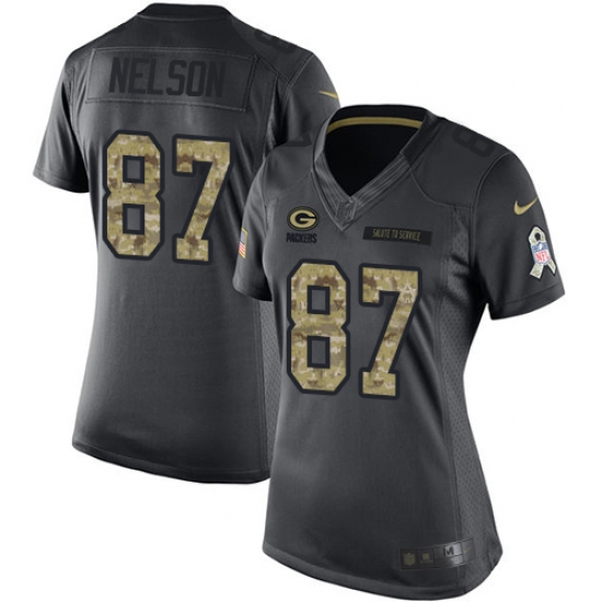 Women's Nike Green Bay Packers 87 Jordy Nelson Limited Black 2016 Salute to Service NFL Jersey