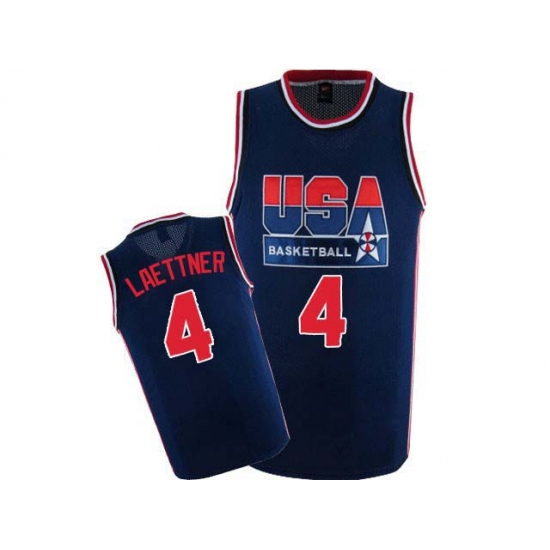 Men's Nike Team USA 4 Christian Laettner Authentic Navy Blue 2012 Olympic Retro Basketball Jersey